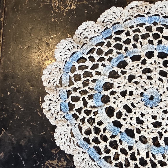 Vintage Blue & White Crocheted Doily | Handmade Cottagecore Lace Table Mat 6" - Picture 5 of 7